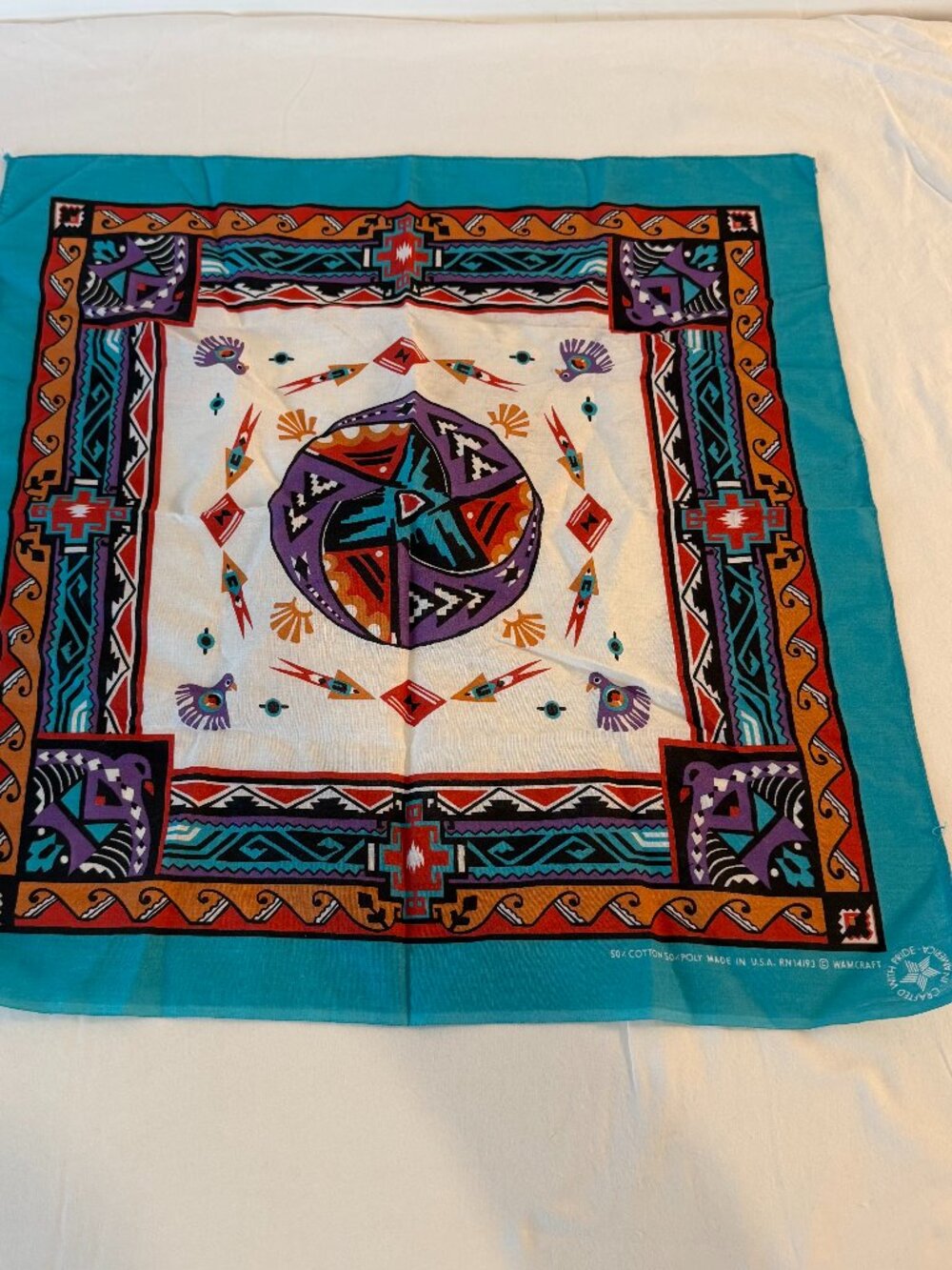 Vintage Wamcraft Southwestern Bandana Turquoise Native American Print